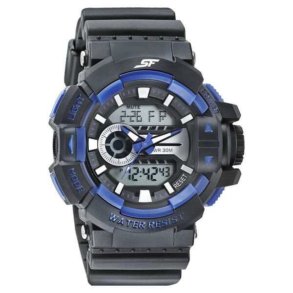 SF Quartz Analog Digital Black Dial PU Strap Watch for Men - image number 0
