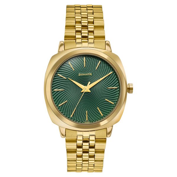 Sonata Vector Green Textured Dial Gold-Tone Bracelet Watch for Men - image number 1