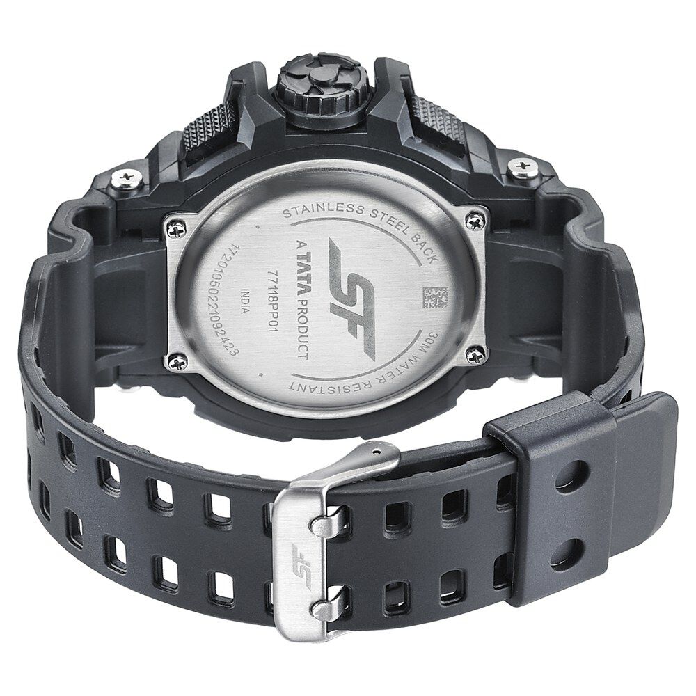 SF Quartz Analog Digital Black Dial PU Strap Watch for Men