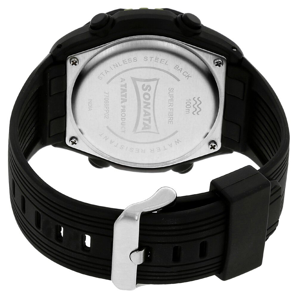 Buy Online SF Quartz Analog Black Dial Plastic Strap Watch for Men 77068pp02j p Sonata