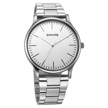 Sonata Aspire Quartz Analog Off White Dial Stainless Steel Strap Watch For Men
