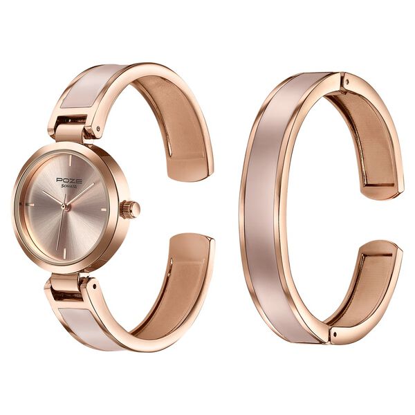 Sonata Poze Quartz Analog Pink Dial Two Toned Kada Strap Watch For Women - image number 4