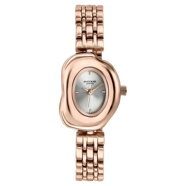 Poze By Sonata Quartz Analog Silver Dial Rose Gold Metal Strap Watch For Women - image number 1