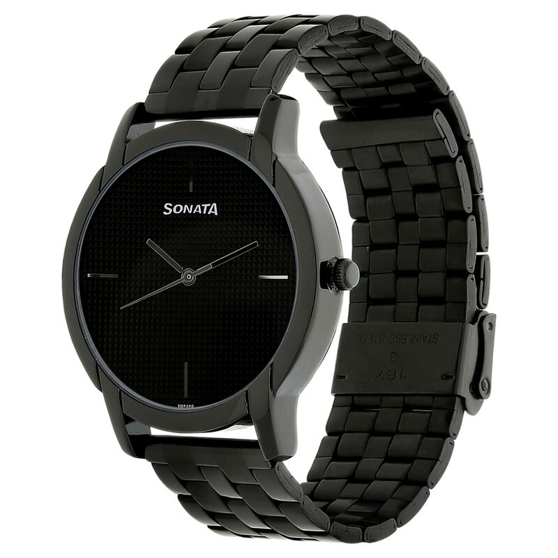 Sonata Quartz Analog Black Dial Stainless Steel Strap Watch for Men - image number 1