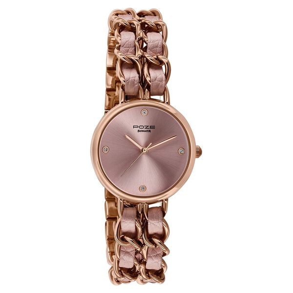 Poze Poze Quartz Analog Pink Dial Two Toned Metal & Leather Strap Watch For Women - image number 2
