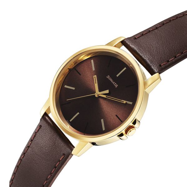 Sonata Traditional Essentials Quartz Analog Brown Dial Leather Strap Watch for Men - image number 2