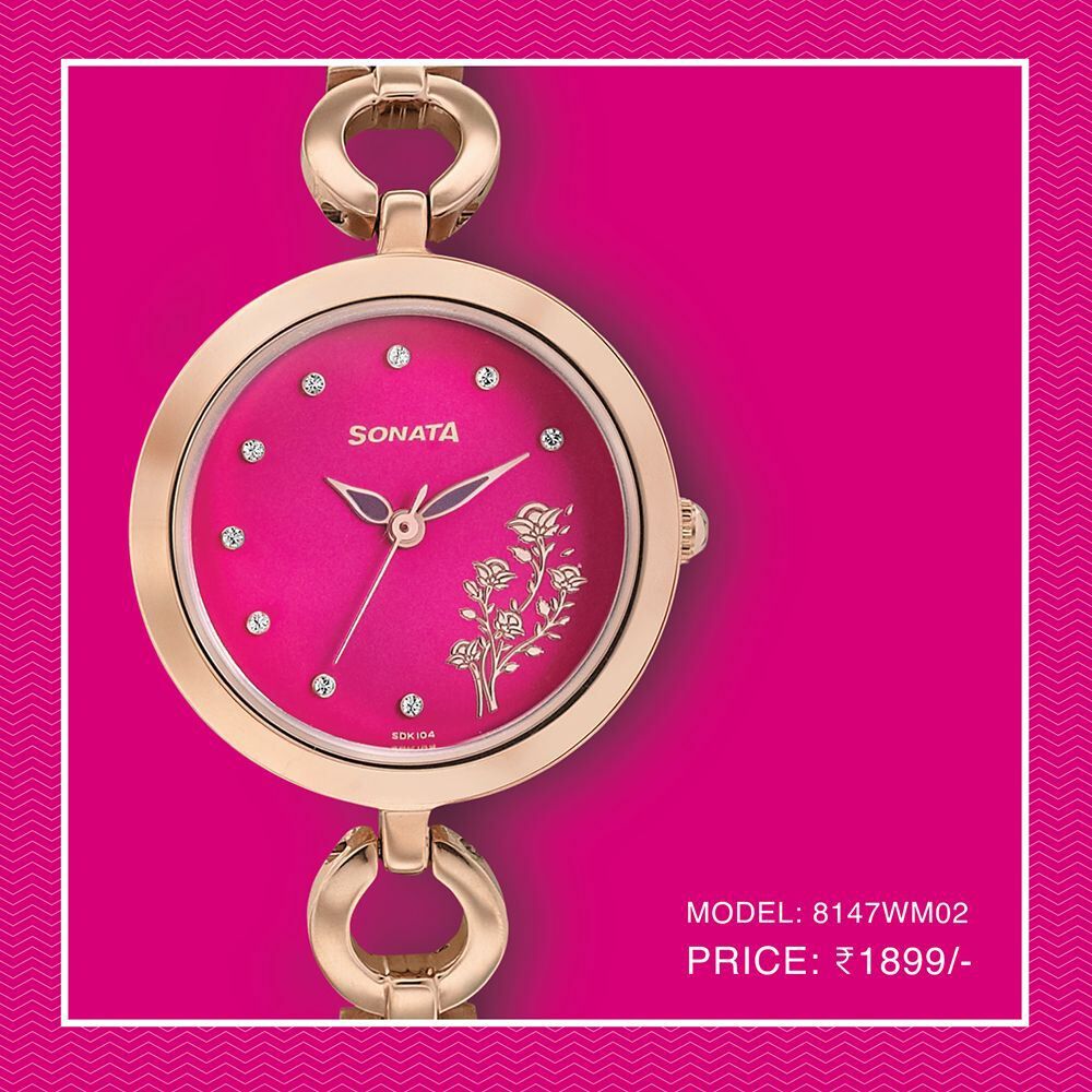 Sonata Wedding Pink Dial Women Watch With Stainless Steel Strap