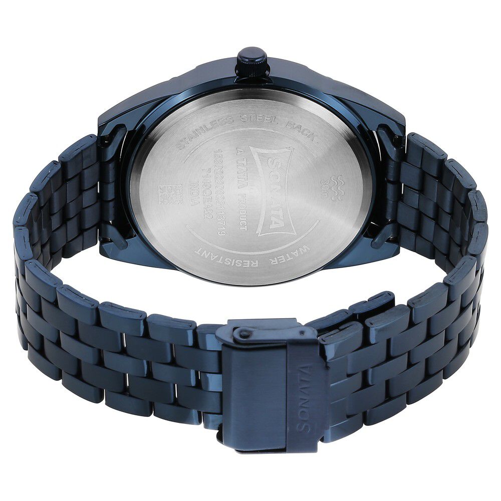 Buy Online Sonata Blues Quartz Analog Blue Dial Metal Strap Watch for Men 7149qm01 Sonata