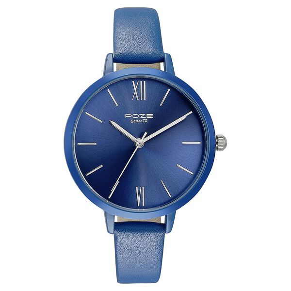 Sonata Poze Quartz Analog Blue Dial Leather Strap Watch for Women - image number 1