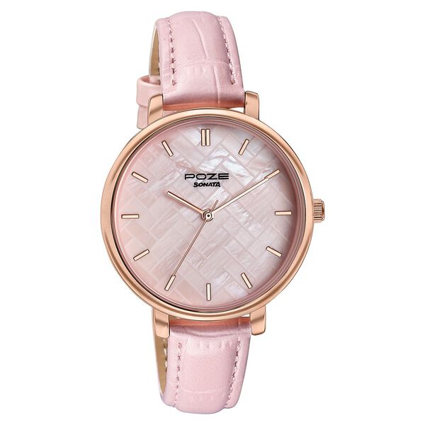 Sonata Poze Quartz Analog Pink Dial Pink Colour Leather Strap Watch For Women - image number 1