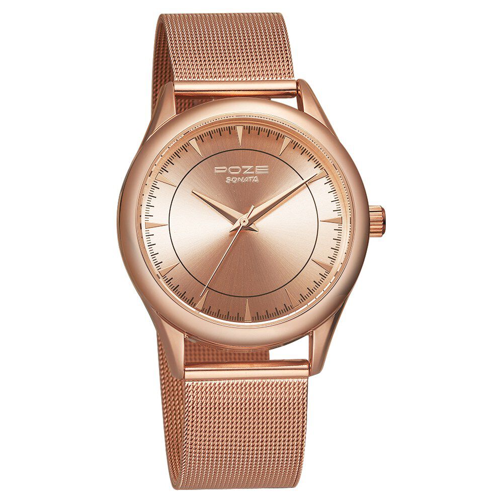 Poze by Sonata Quartz Analog Rose Gold Dial Stainless Steel Strap Watch for Men