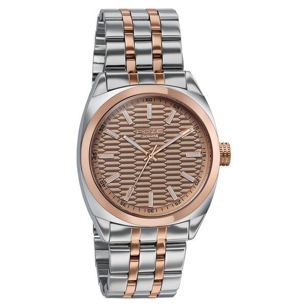 Poze Poze Quartz Analog Brown Dial Two Toned Metal Strap Watch For Men - image number 2