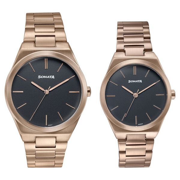 Sonata Wedding Edit Quartz Analog Black Dial Stainless Steel Strap Watch For Pair - image number 0