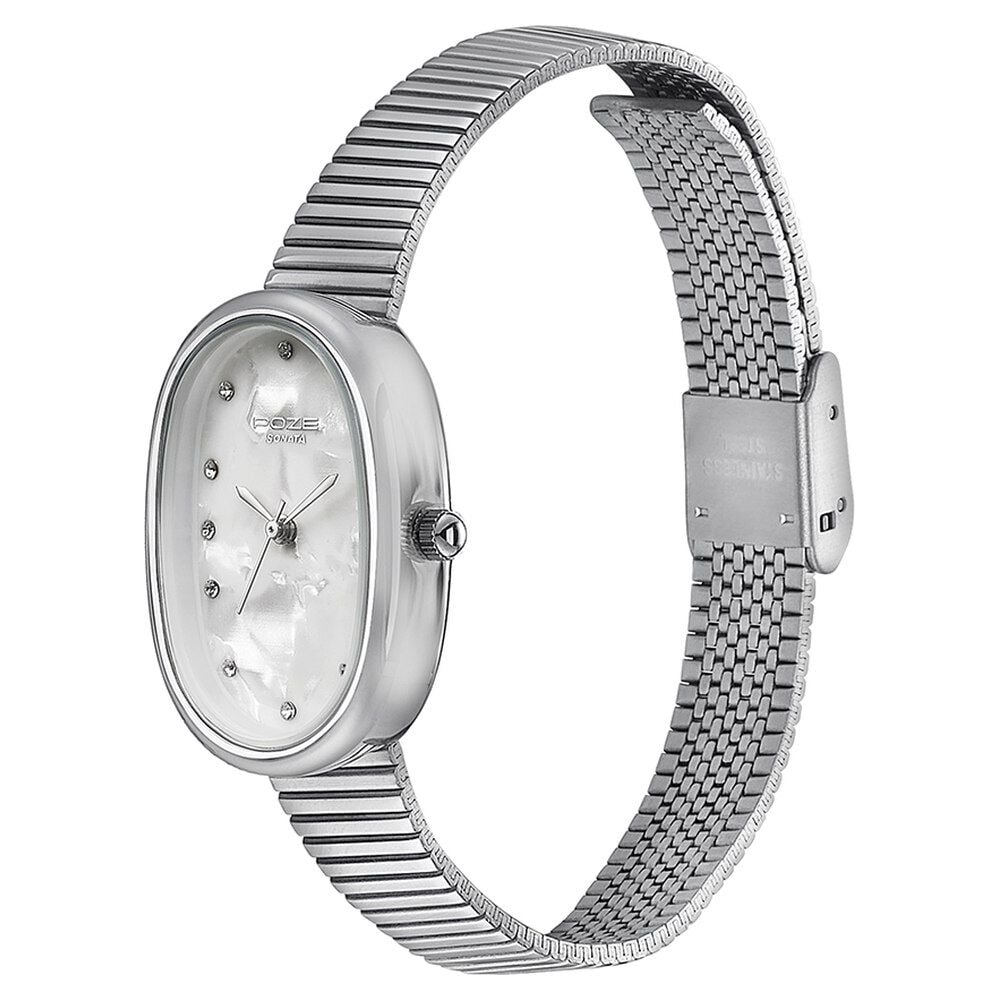 Buy Online Sonata Poze Quartz Quartz White Dial Metal Strap Watch for Women sp80068sm01w Sonata