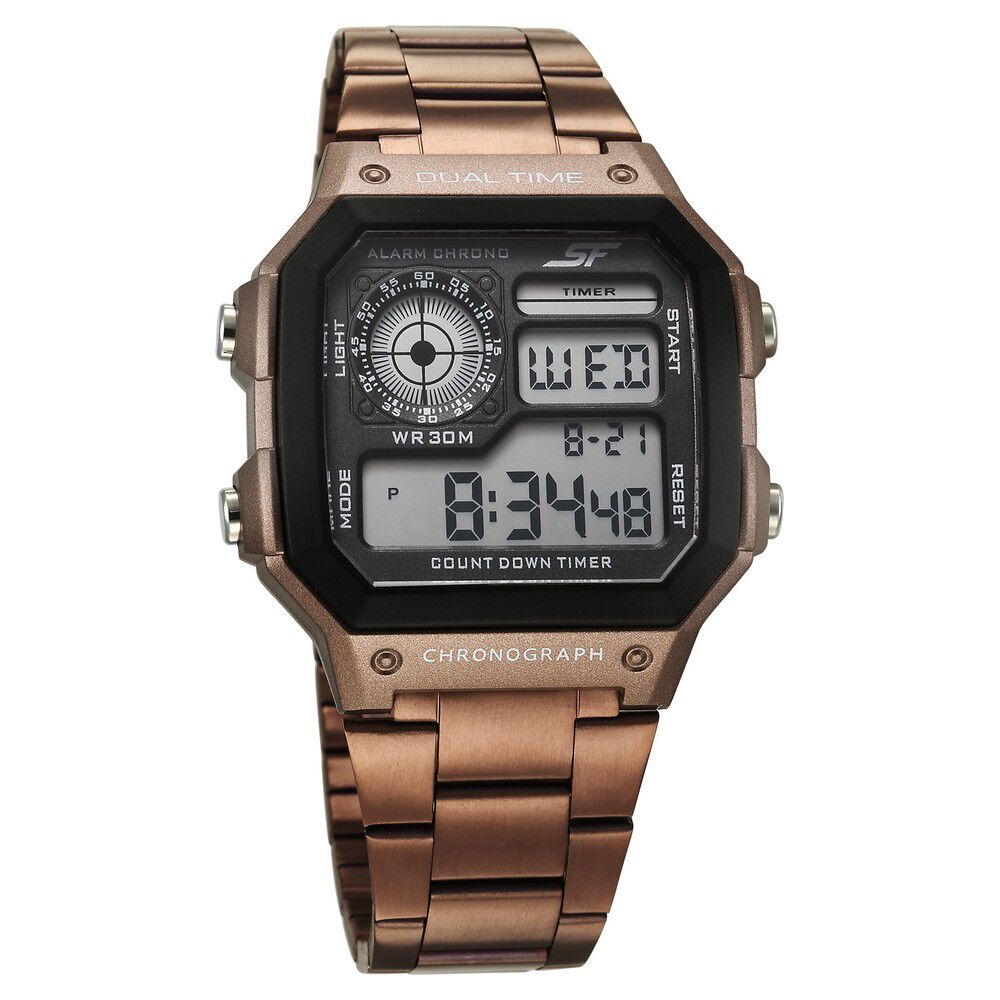 Buy Online Sonata Hexa Digital Black Dial Brown Color Stainless Steel Strap Watch For Unisex 77134pm05w Sonata