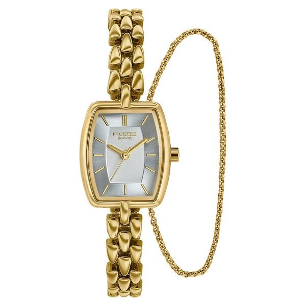 Poze Poze Quartz Analog White Dial Golden Metal Strap Watch For Women - image number 1
