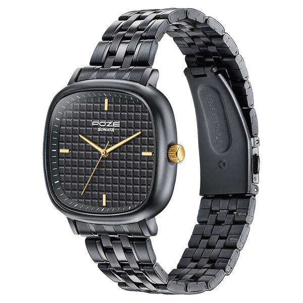 Sonata Poze Quartz Analog Black Dial Black Colour Stainless Steel Strap Watch For Men - image number 4