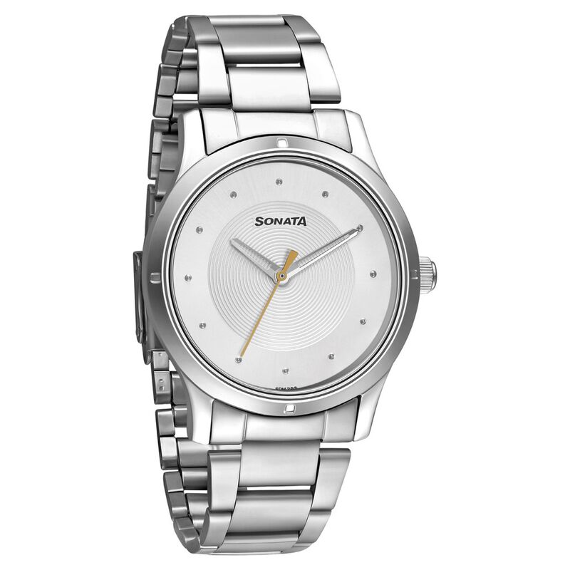 Sonata Women of Steel Silver Dial Metal Strap Watch for Women