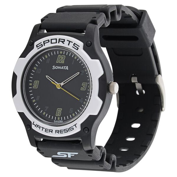 SF Quartz Analog Black Dial Plastic Strap Watch for Men - image number 1