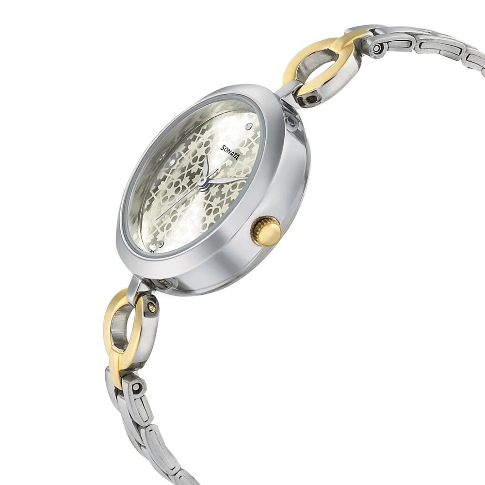 Buy Online Sonata Wedding Champagne Dial Women Watch With Stainless Steel Strap 8147bm03 Sonata