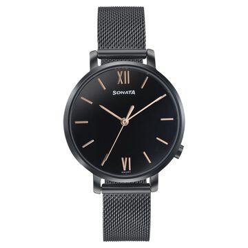 Sonata Elegent Essentials Quartz Analog Black Dial Stainless Steel Strap Watch For Women
