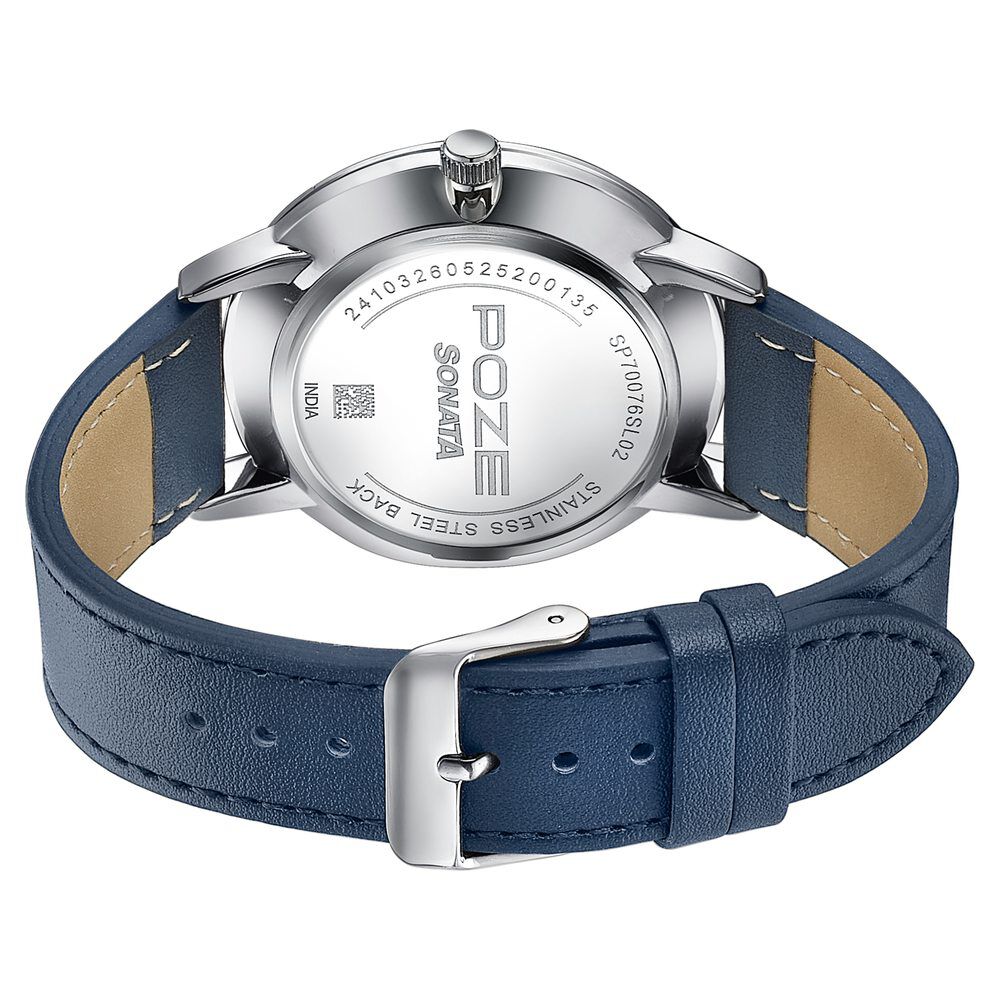 Buy Online Sonata Poze Quartz Analog Blue Dial Blue Leather Strap