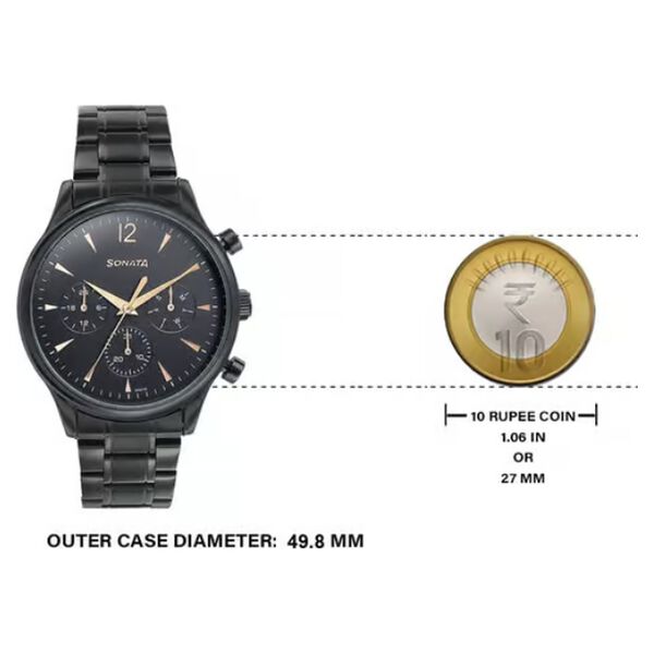 Sonata Wedding Edit Quartz Multifunction Black Dial Stainless Steel Strap Watch For Men - image number 5