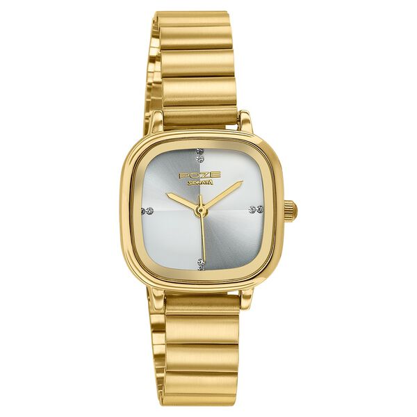 Poze By Sonata Quartz Analog Silver Sunray Dial Golden Stainless Steel Strap Watch For Women - image number 2