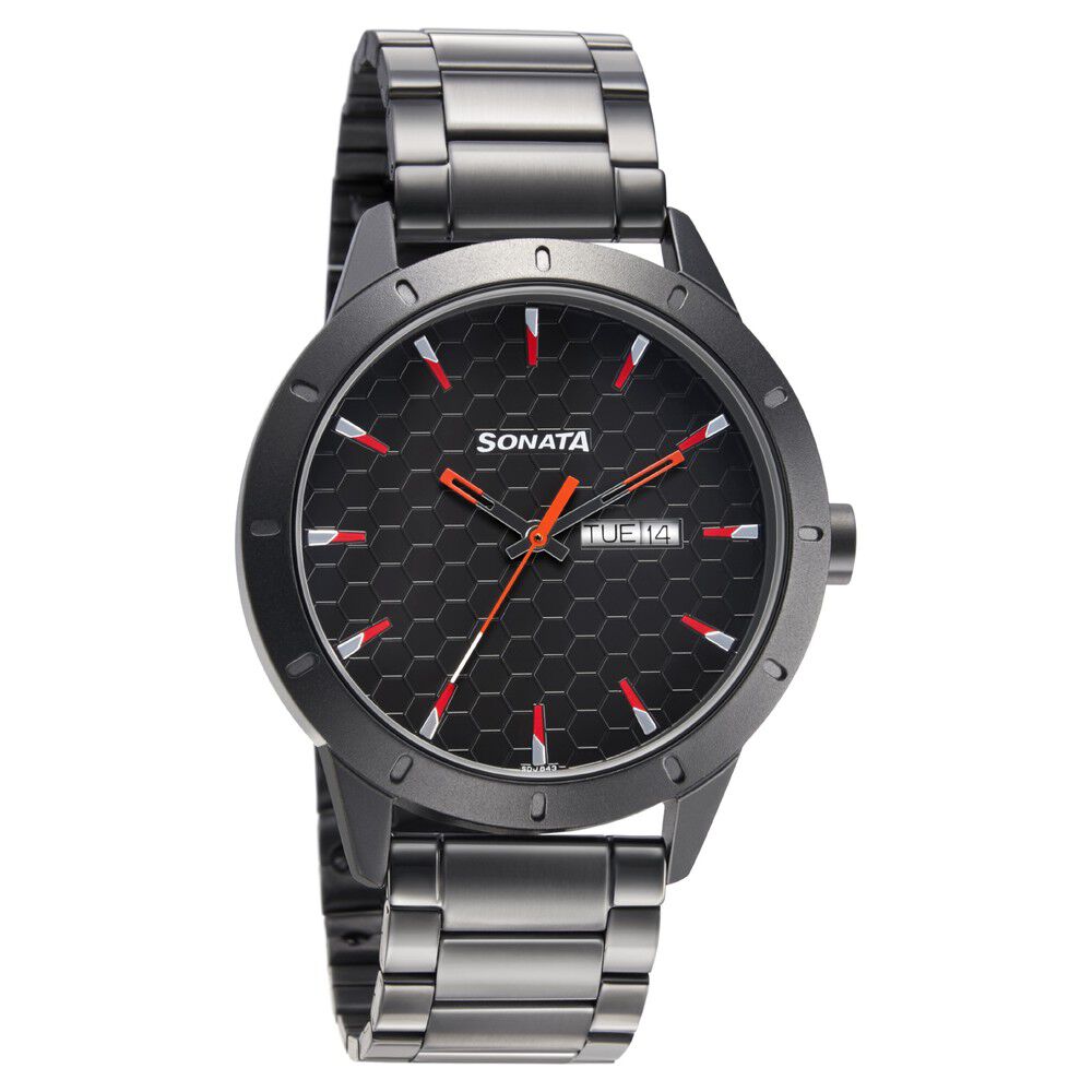 Sonata watch black chain cheap