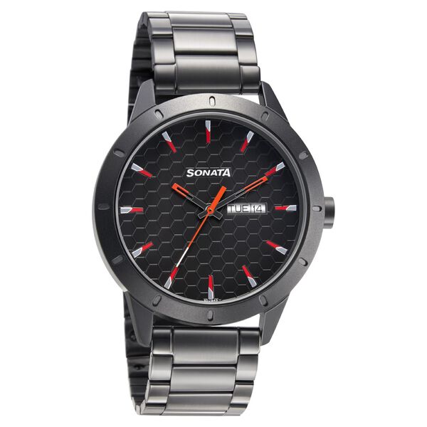 Sonata Quartz Analog with Day and Date Black Dial Metal Strap Watch for Men - image number 0