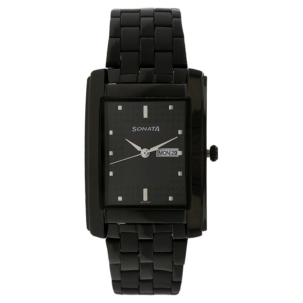 Buy Online Sonata Quartz Analog with Day and Date Champagne Dial Stainless Steel Strap Watch for Men ns7953ym04 Sonata