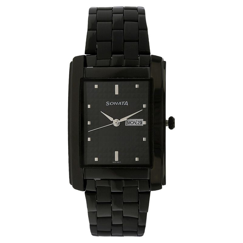 Sonata Quartz Analog with Day and Date Black Dial Stainless Steel Strap Watch for Men - image number 0