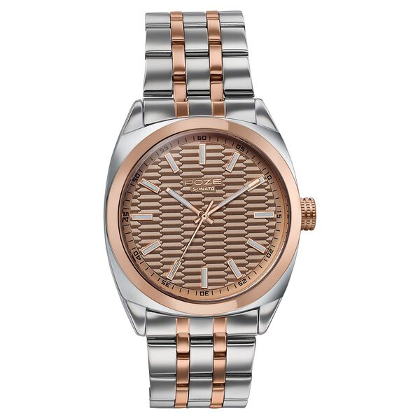 Poze Poze Quartz Analog Brown Dial Two Toned Metal Strap Watch For Men - image number 1