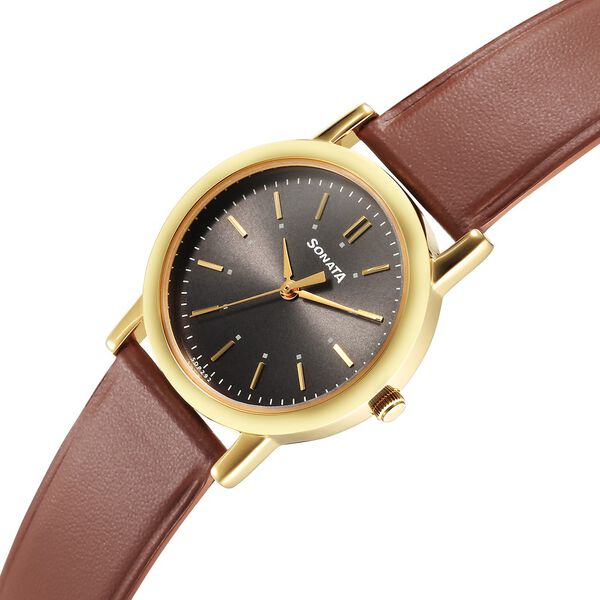 Sonata Classic Quartz Analog Grey Dial Brown Leather Strap Watch for Men - image number 2