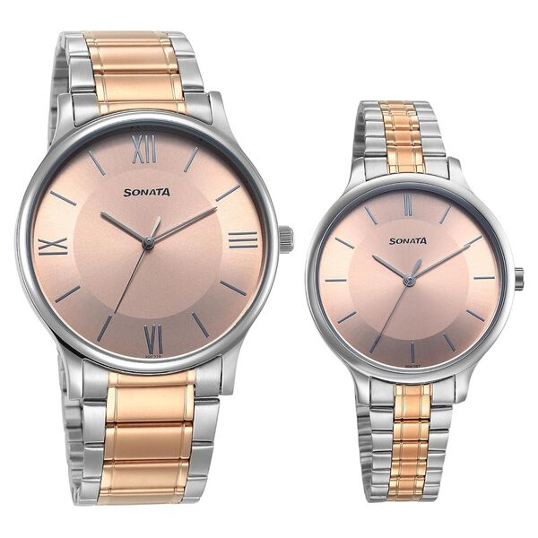 Sonata Pair Quartz Analog Pink Dial Stainless Steel Strap Watch for Couple - image number 0