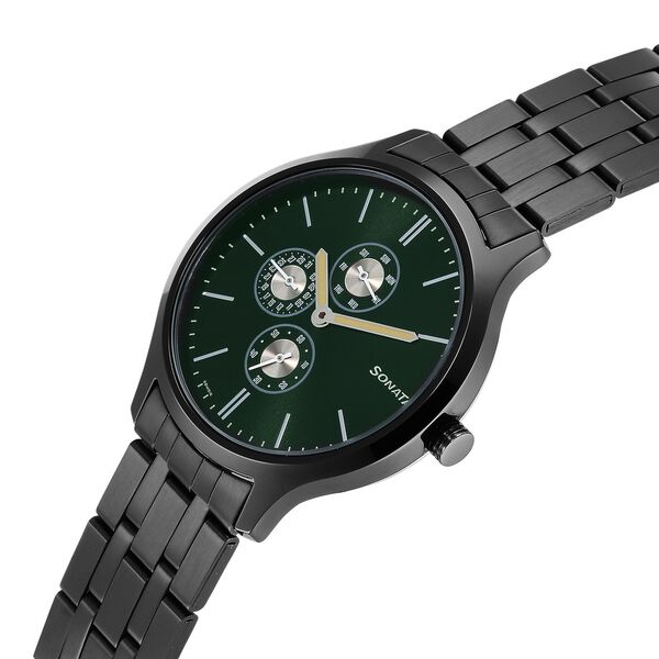 Sonata Quartz Multifunction Green Dial Stainless Steel Strap Watch for Men - image number 2