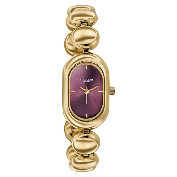 Poze By Sonata Quartz Analog Plum Dial Golden Metal Strap Watch For Women - image number 2