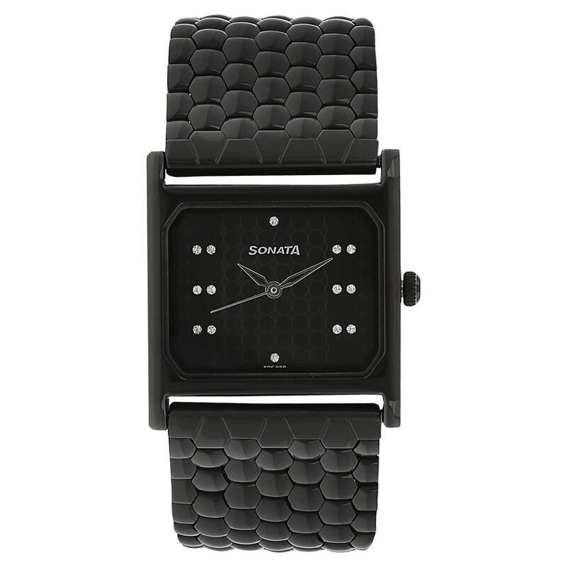 Sonata Glamors Black Dial Women Watch With Stainless Steel Strap - image number 0