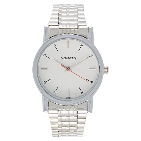 Sonata Quartz Analog White Dial Stainless Steel Strap Watch for Men - image number 0