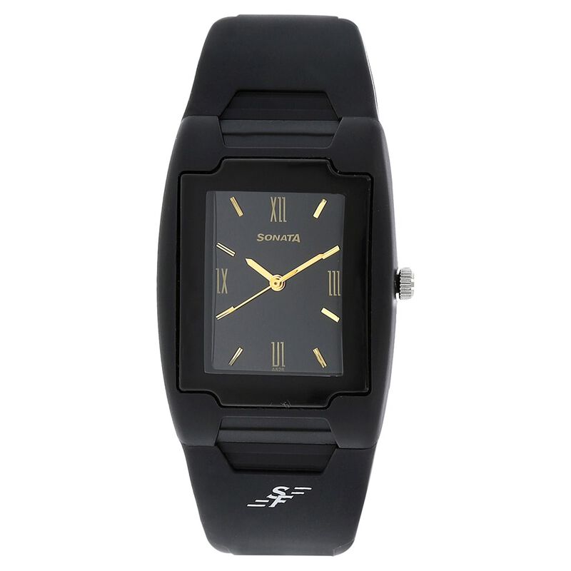 SF Quartz Analog Black Dial Plastic Strap Watch for Men