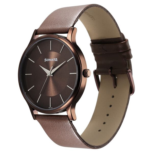 Sonata Aspire Quartz Analog Brown Dial Leather Strap Watch for Men - image number 2
