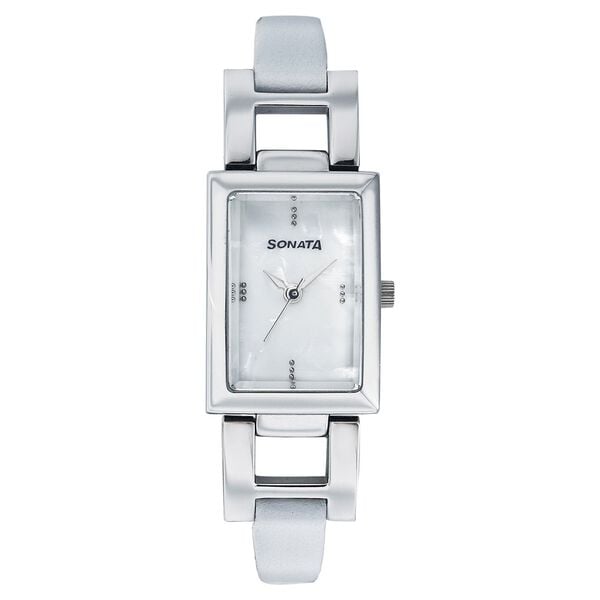 Sonata White Mother of Pearl Dial Women Watch With Leather Strap - image number 0