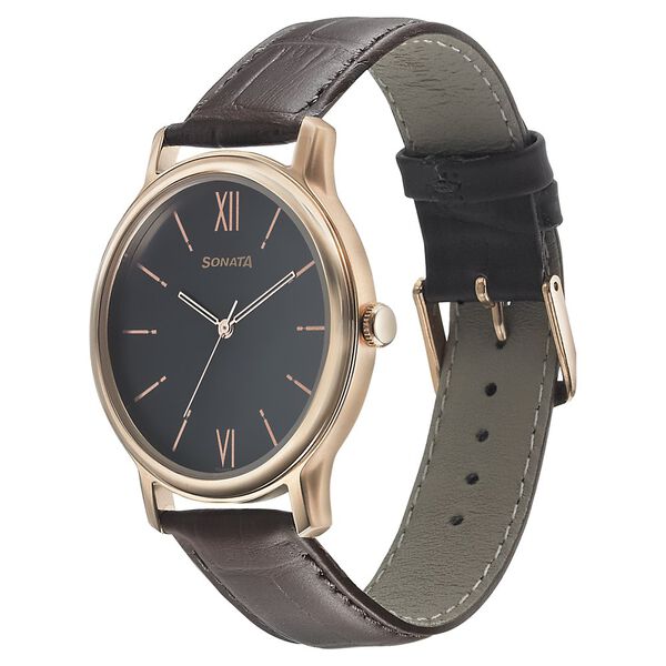 Sonata Beyond Gold Quartz Analog Grey Dial Leather Strap Watch for Men - image number 1