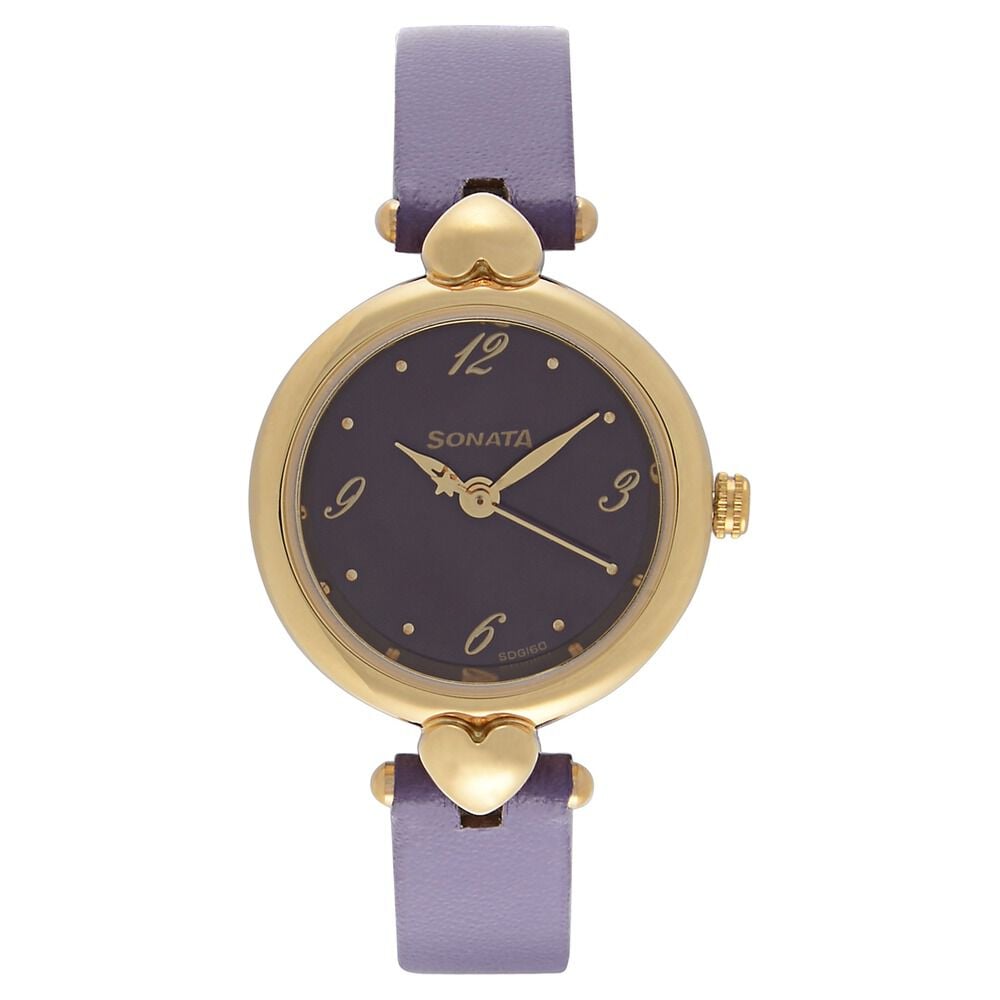 Buy Online Sonata Quartz Analog Purple Dial Leather Strap Watch