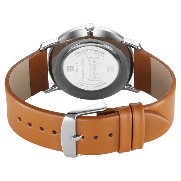 Sonata Sleek Quartz Analog Grey Dial Tan Leather Strap Watch For Men - image number 3