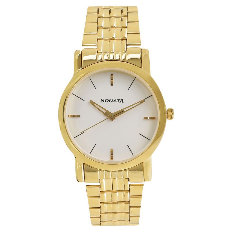 Buy Online Sonata Quartz Analog White Dial Metal Strap Watch for