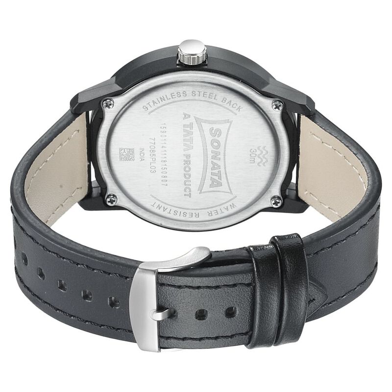Sonata Quartz Analog Bicolour Dial Leather Strap Watch for Men - image number 3