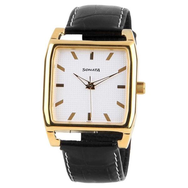 Sonata Quartz Analog Silver Dial Leather Strap Watch for Men - image number 0