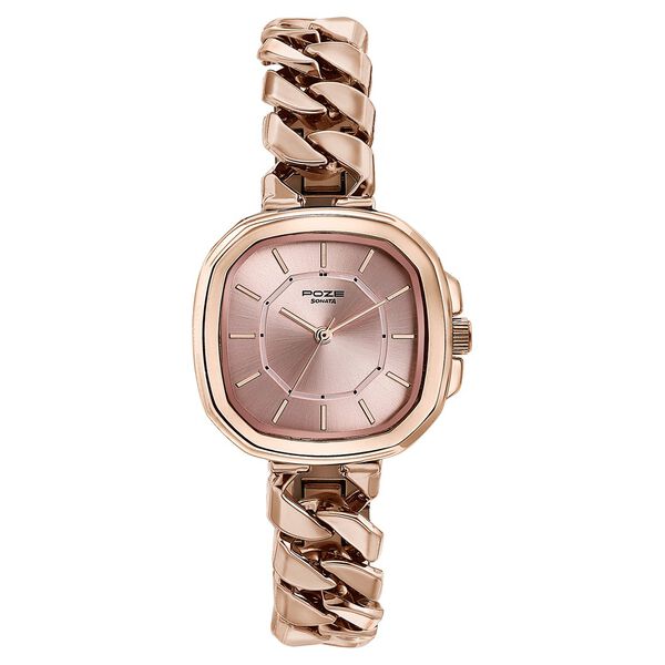 Sonata Poze Quartz Analog Rose Gold Dial Metal Strap Watch For Women - image number 1
