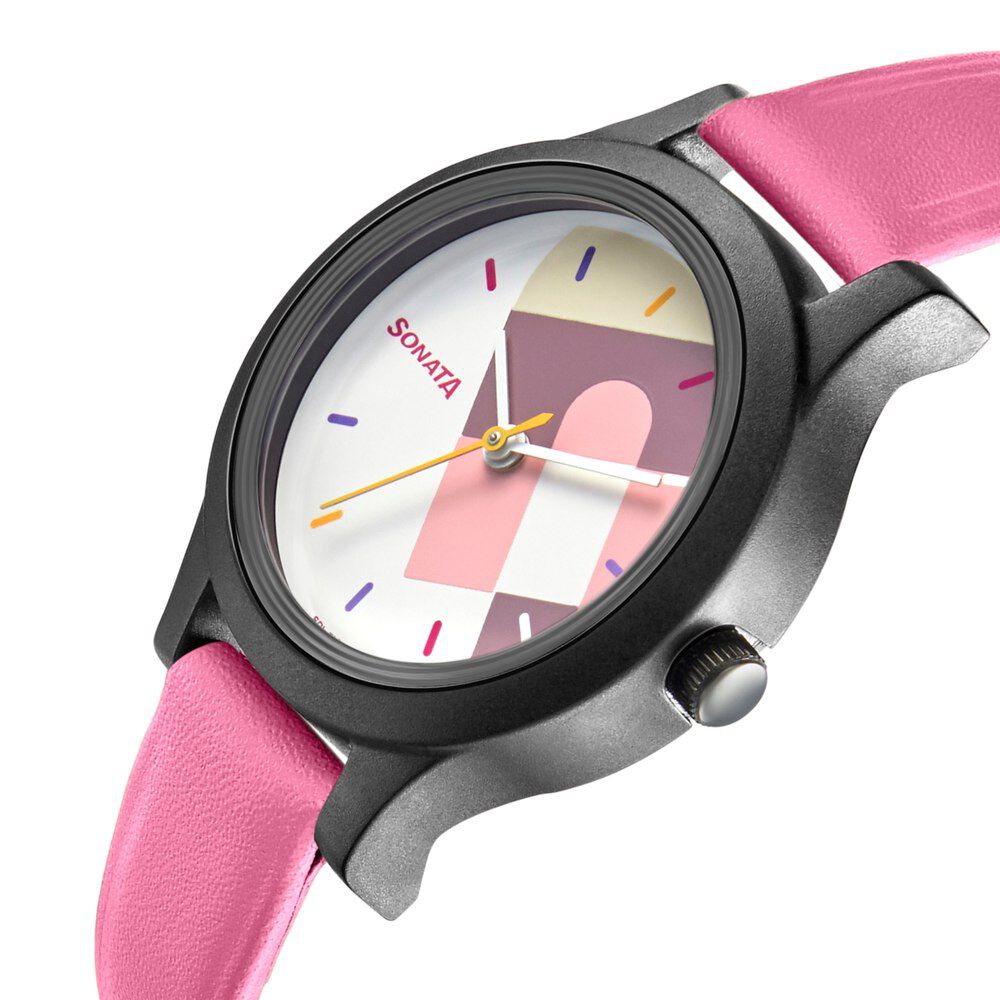 Sonata Play White Dial Women Watch With Leather Strap